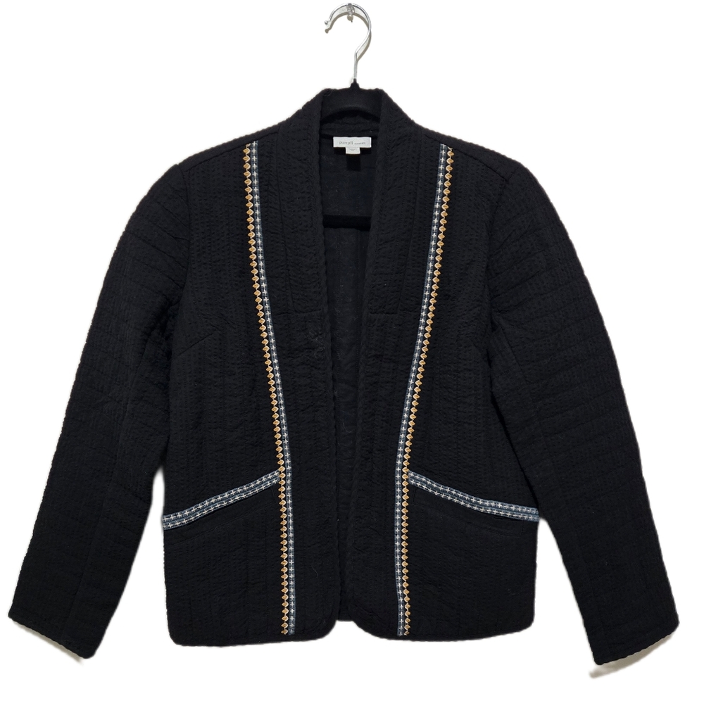 J Jill Pure Jill Elements Quilted Seersucker Jacket Black Open Front Size XS